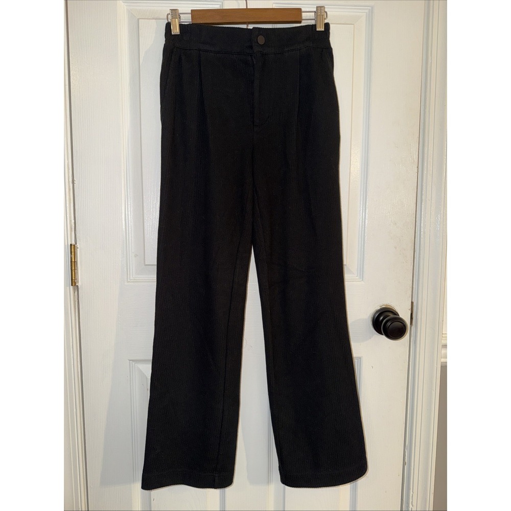 Varley Aberdeen Women's Black Ribbed Straight Leg Ankle Pants Snap Size XXS